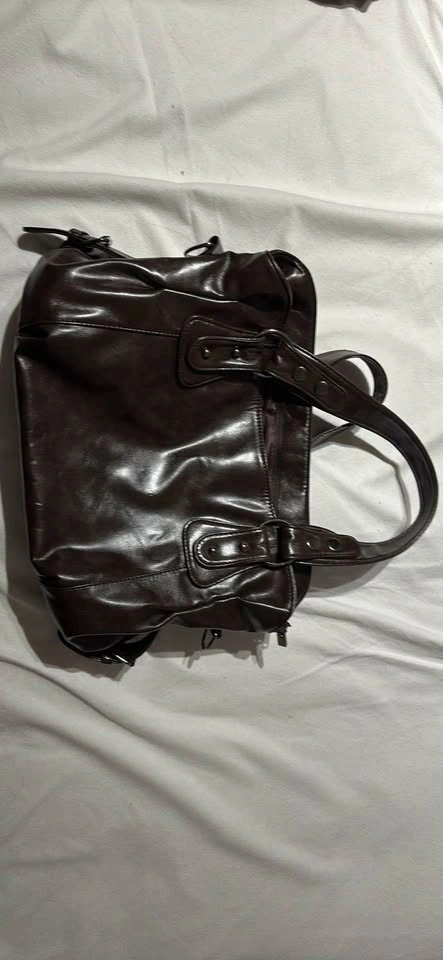 Brown Faux Leather Shoulder Bag