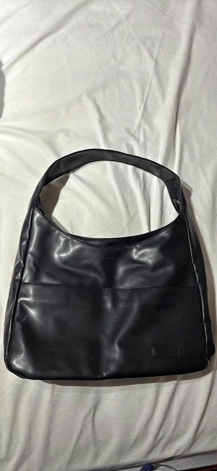 Noirvere Black Faux Leather Hobo Shoulder Bag