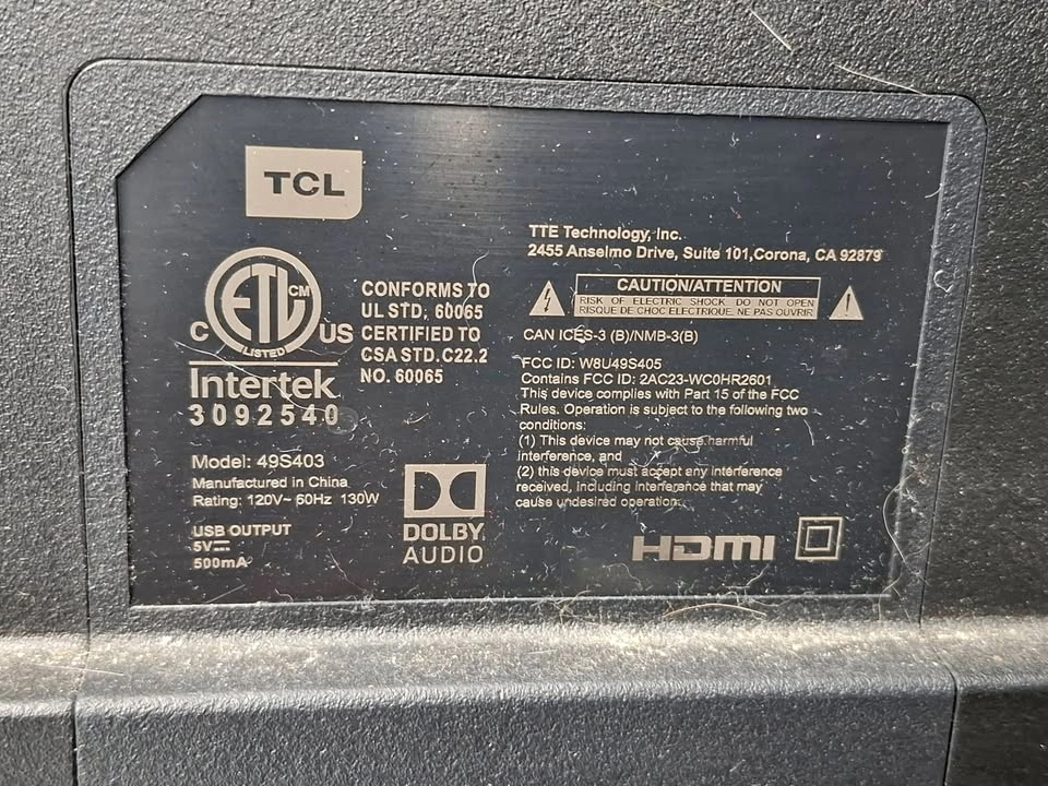 TCL 49" Class 4K Ultra HD Roku Smart TV (No Stand)