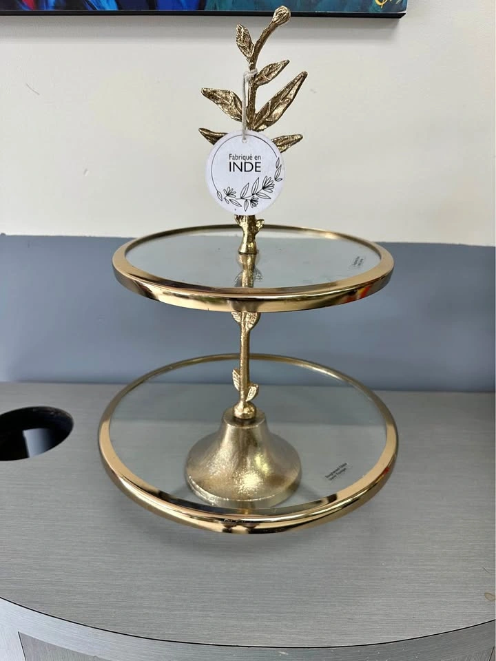 2-Tier Gold and Glass Serving Stand