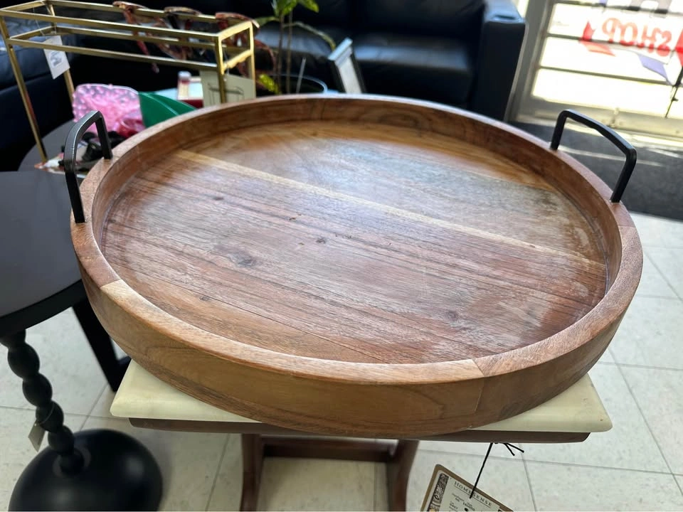 Homesense Round Wooden Tray with Handles - photo 2