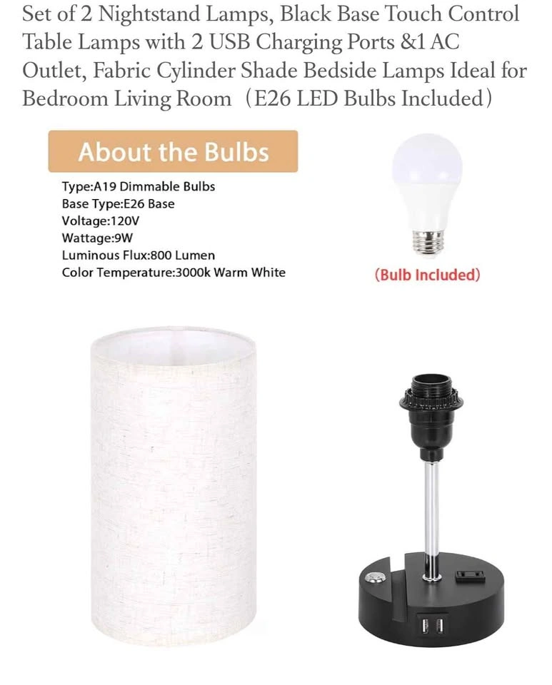 Bedside table lamp with USB A Plug x2 - photo 2