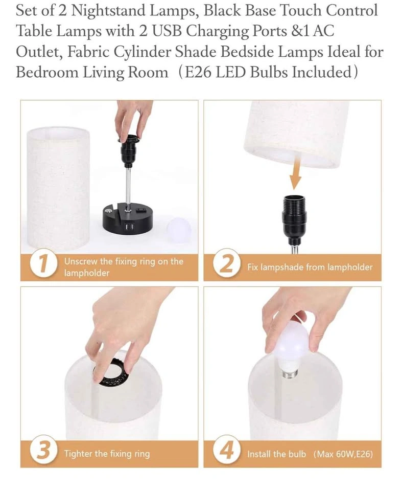 Bedside table lamp with USB A Plug x2 - photo 3