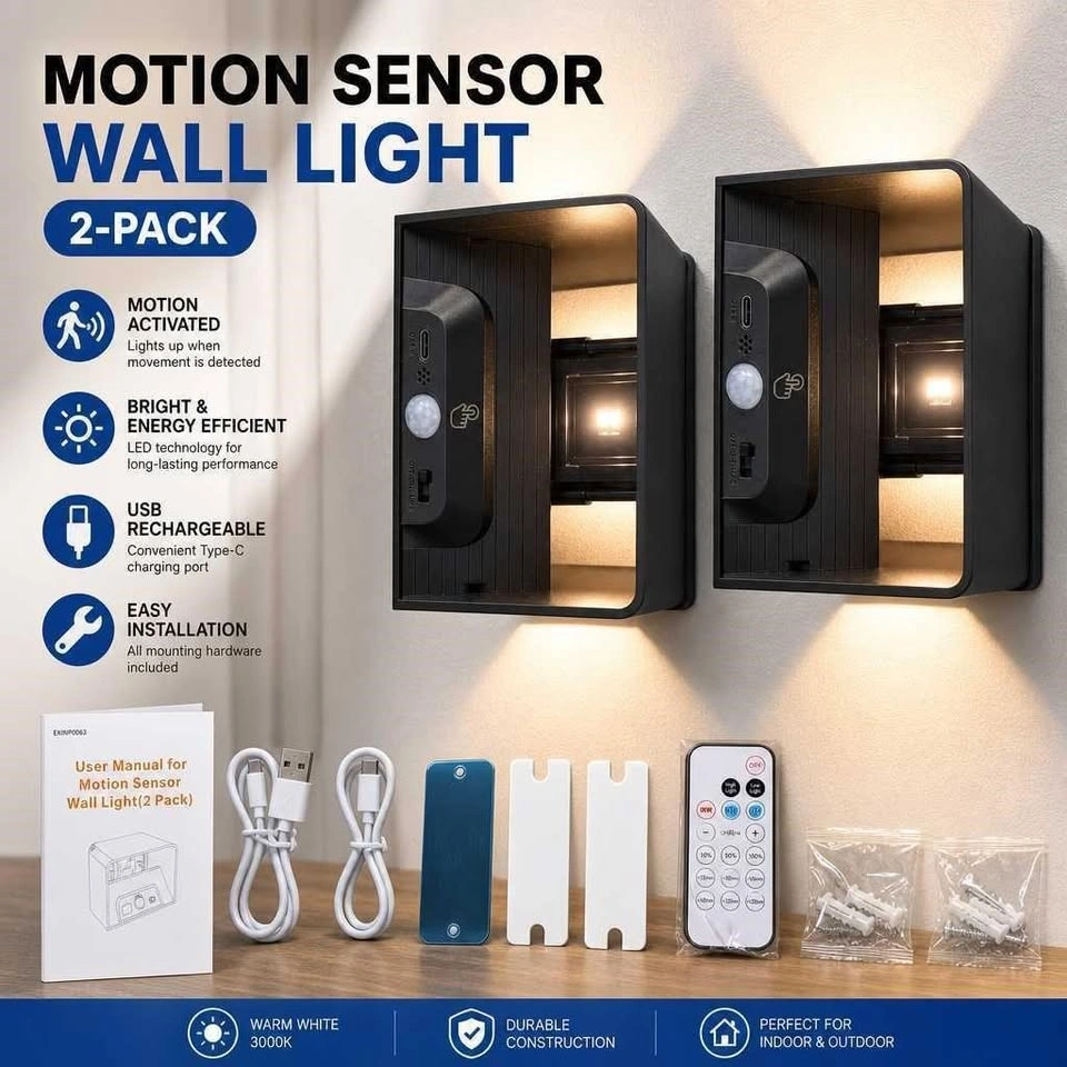 [Open Box / New] Rechargeable Motion Sensor Wall Lights (2-Pack,
