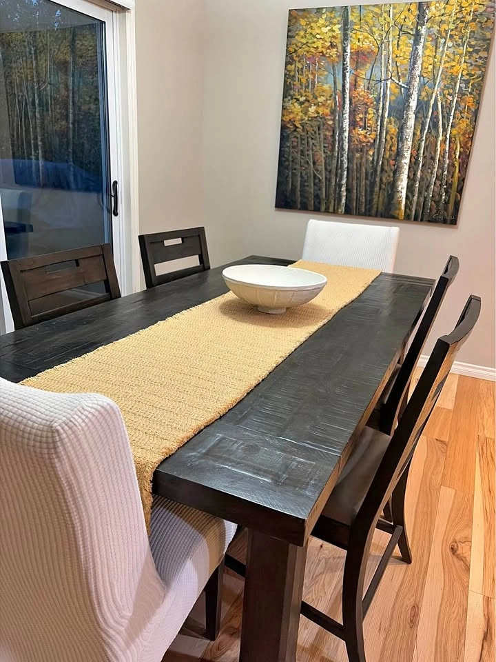 Rustic Dark Wood Dining Table Set with Matching Sideboard
