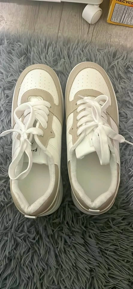 White and Beige Fashion Sneakers