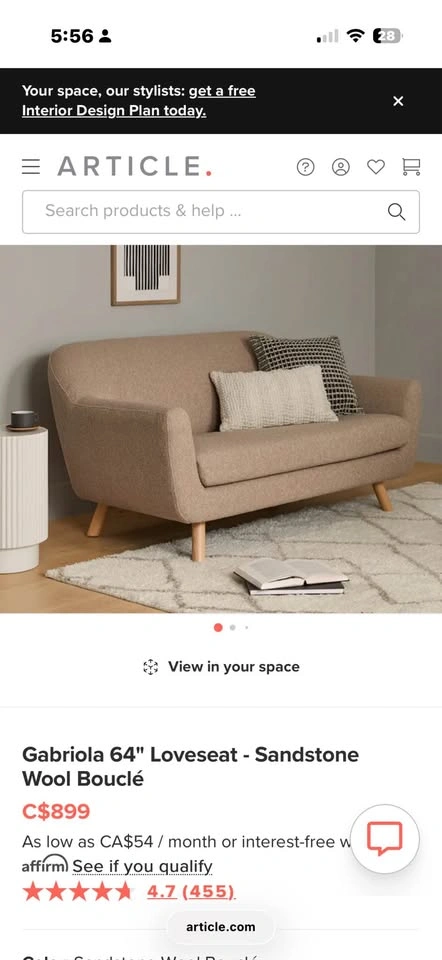 Article Gabriola 64" Loveseat - Sandstone Wool Bouclé - photo 4