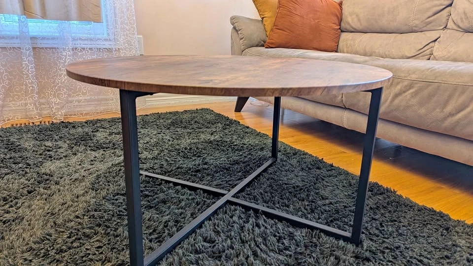Round Coffee Table with Metal Cross Base