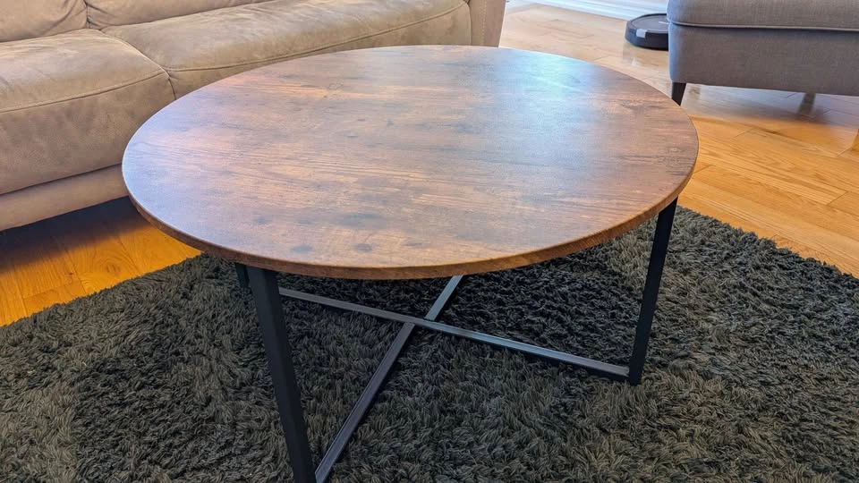 Round Coffee Table with Metal Cross Base - photo 2