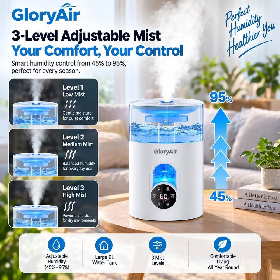 GloryAir 6L Cool & Warm Mist Humidifier – Remote Control - photo 5