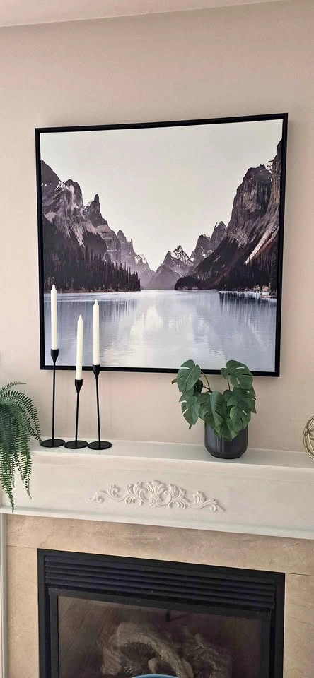 Large Framed Mountain Landscape Canvas Print