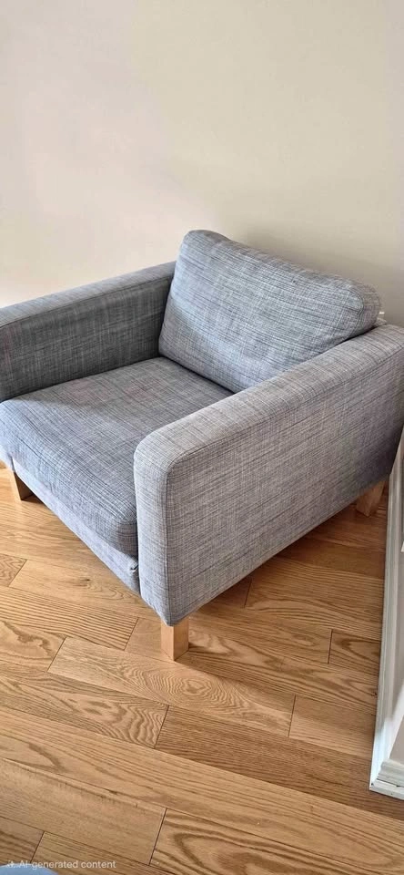 Grey Fabric Armchair with Wood Legs