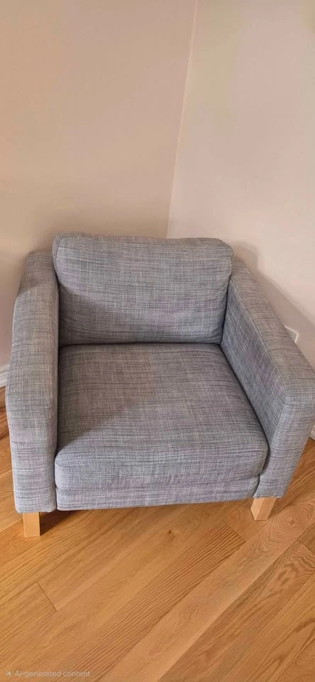 Grey Fabric Armchair with Wood Legs - photo 2