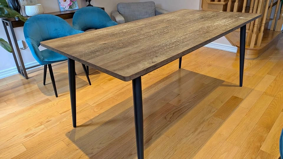 Rectangular Wood-Look Dining Table with Metal Legs