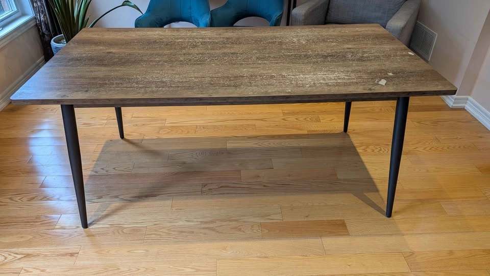 Rectangular Wood-Look Dining Table with Metal Legs - photo 2