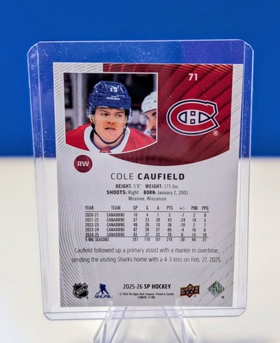 Cole Caufield 2025-26 SP Hockey #71 Montreal Canadiens Base Card - photo 2