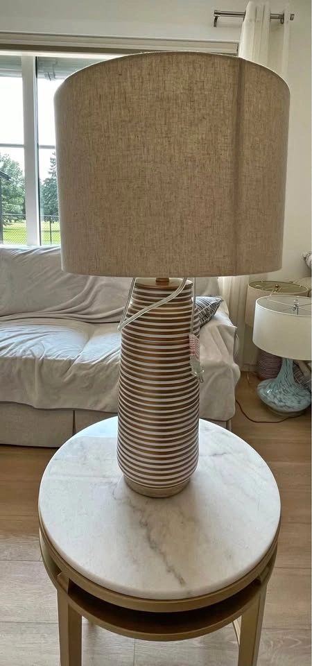Pair of Striped Ceramic Lamps
