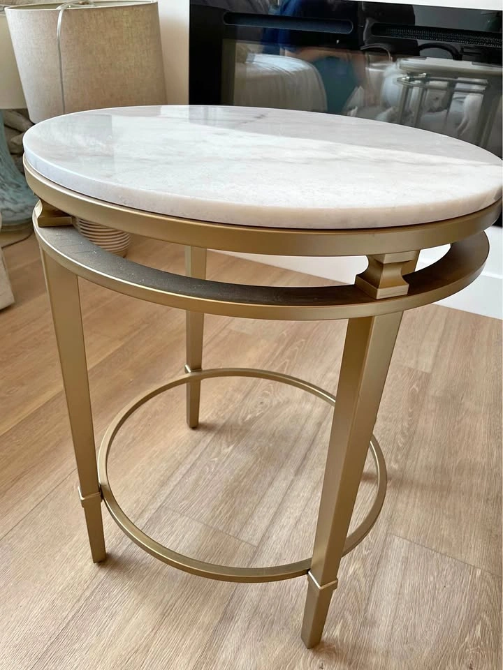 Pair of Marble & Gold Accent Tables