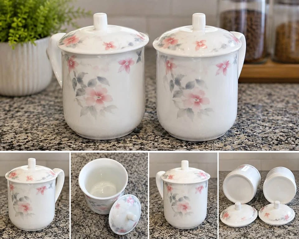 Set of 2 Floral Ceramic Canisters with Lids