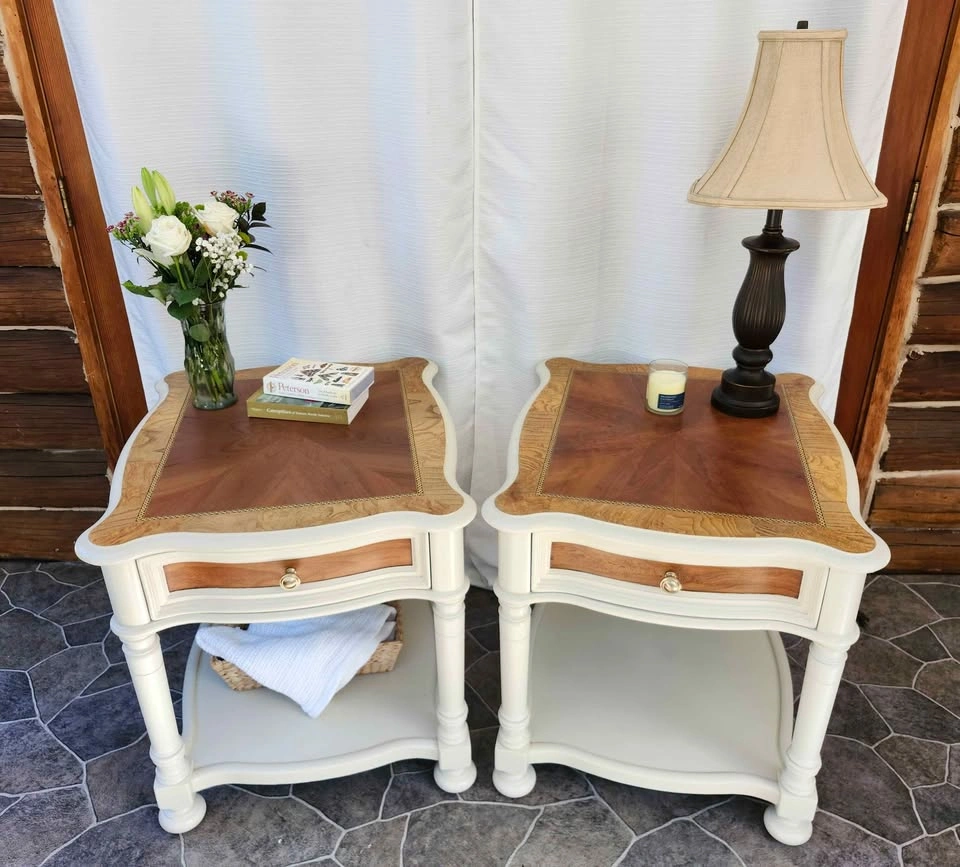 Pair of Refinished Hooker Furniture End Tables – Cream & Natural - photo 5