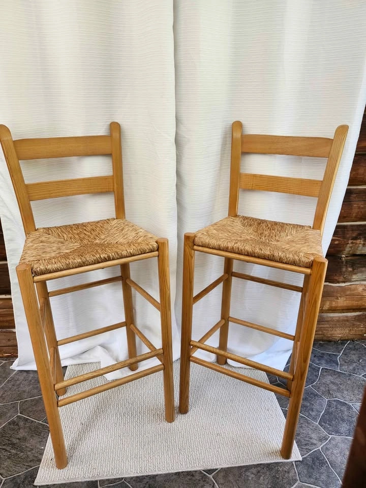 Set of 2 Solid Wood Ladder Back Counter Stools with Woven Rush S - photo 2