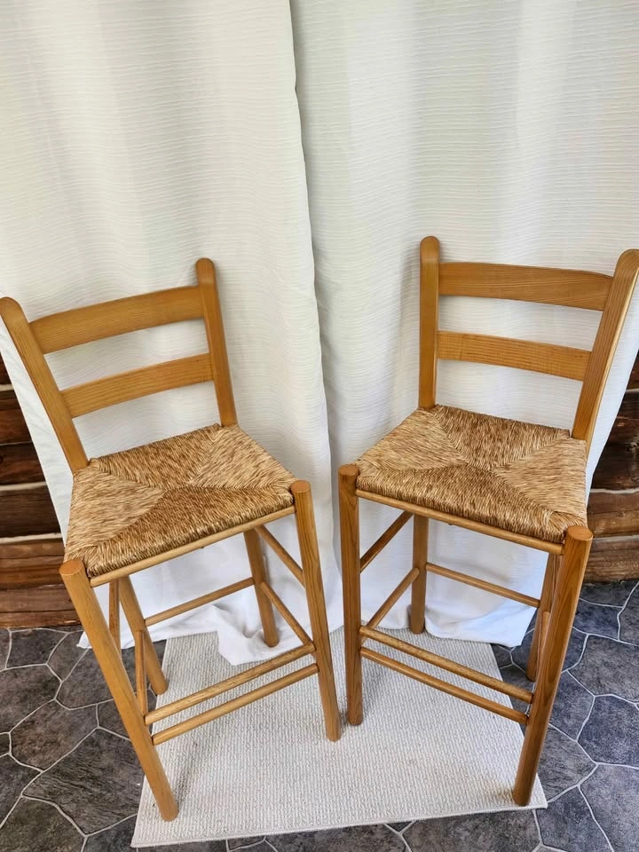 Set of 2 Solid Wood Ladder Back Counter Stools with Woven Rush S - photo 3