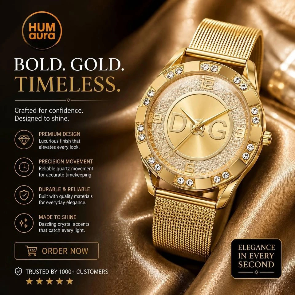 Women’s Gold Luxury Watch | Crystal Details | Brand New | HUMaur - photo 2