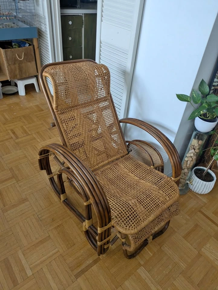 1950's Italian Bamboo & Rattan Chaise Longue Sun Lounger