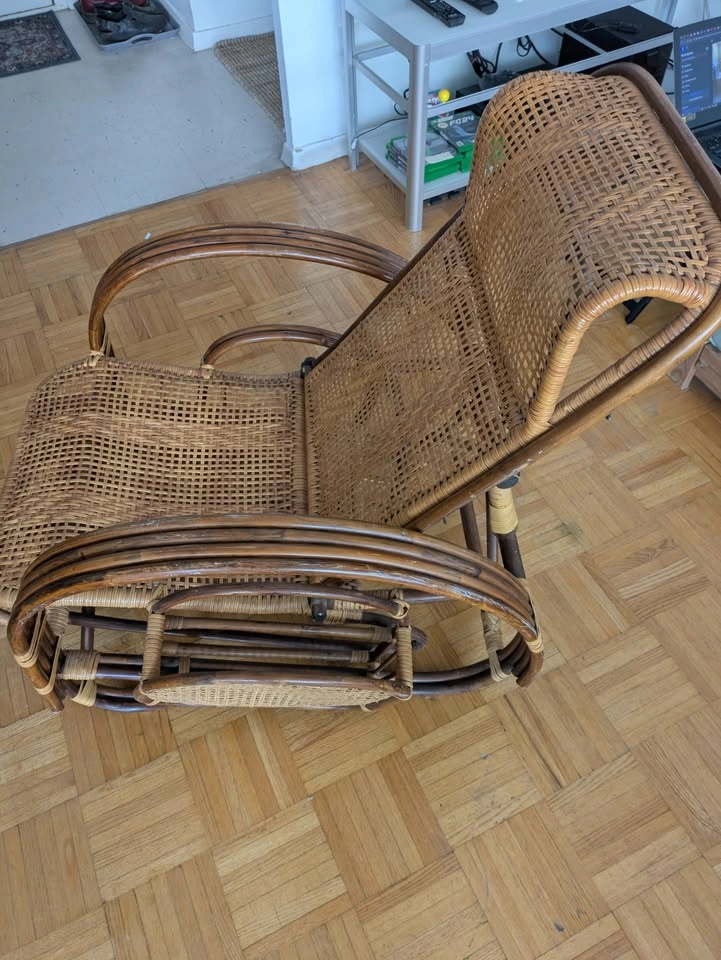 1950's Italian Bamboo & Rattan Chaise Longue Sun Lounger - photo 2