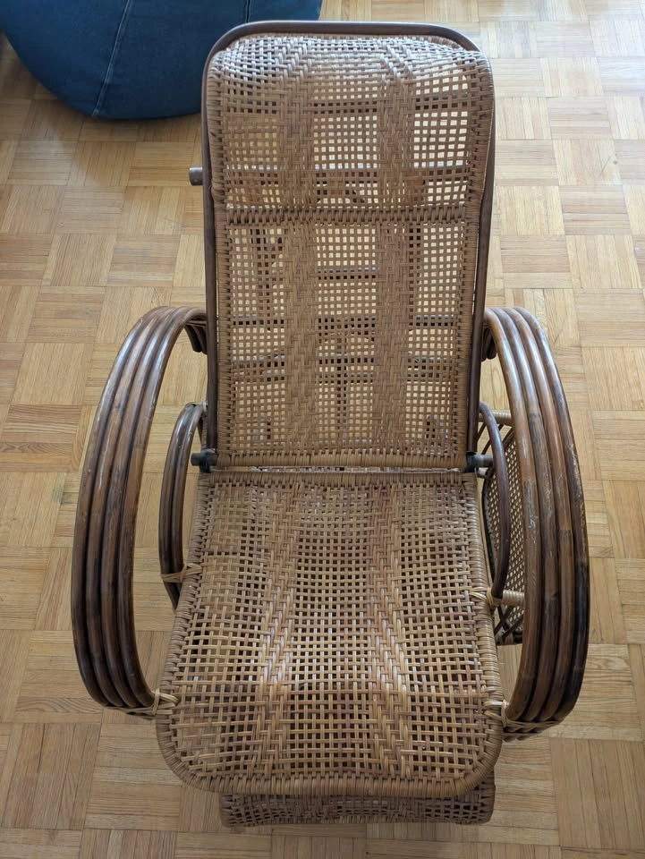 1950's Italian Bamboo & Rattan Chaise Longue Sun Lounger - photo 3
