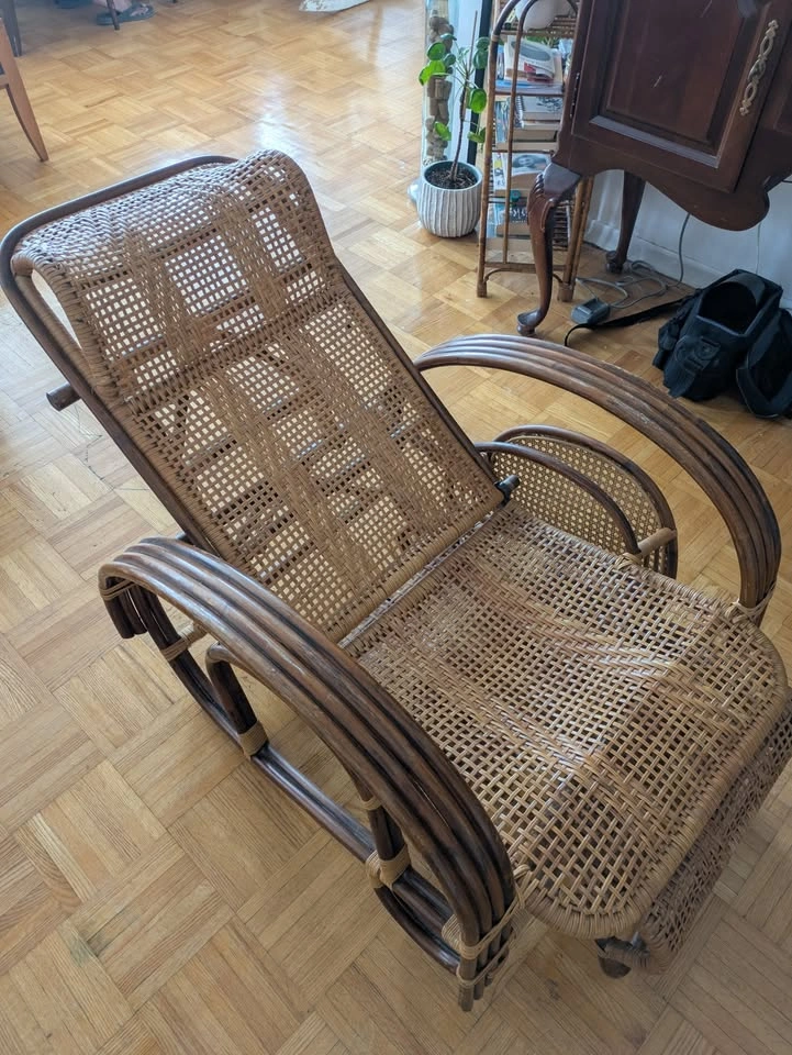 1950's Italian Bamboo & Rattan Chaise Longue Sun Lounger - photo 4