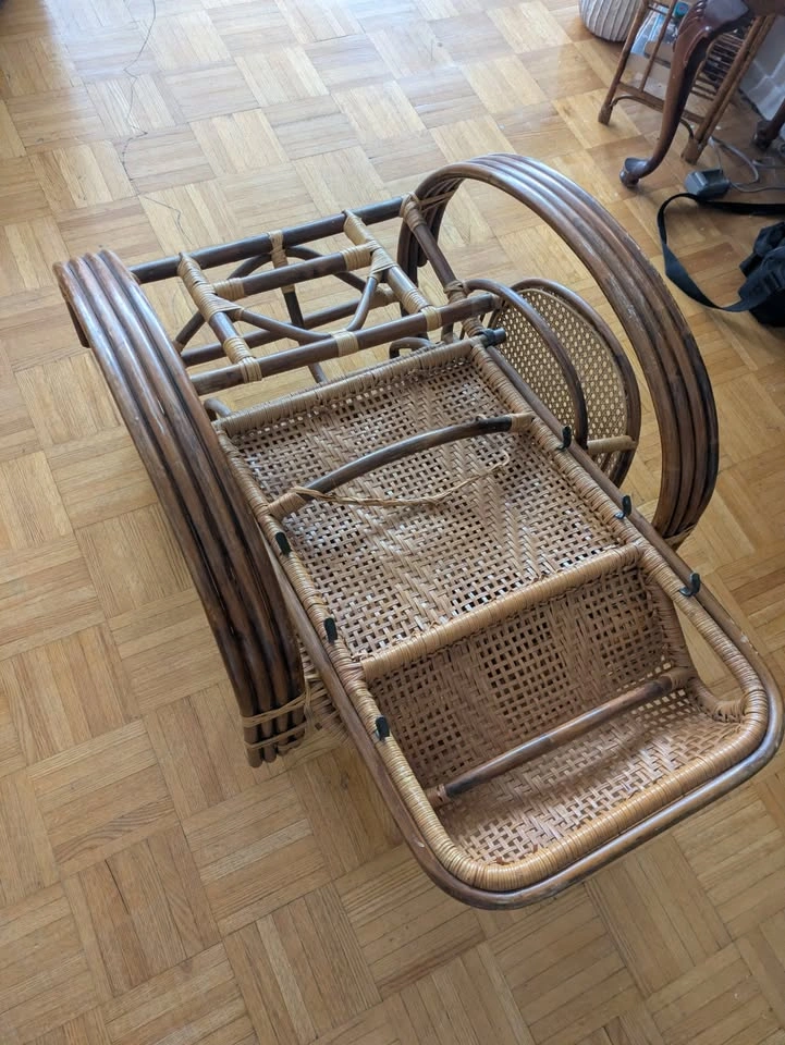 1950's Italian Bamboo & Rattan Chaise Longue Sun Lounger - photo 5