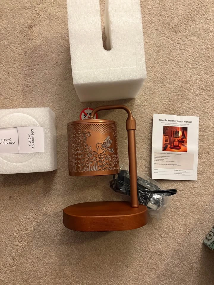 Copper Hummingbird Candle Warmer Lamp with Wooden Base - photo 2