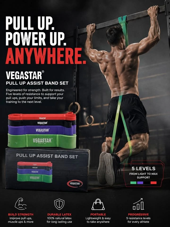 VEGASTAR Pull Up Assist Band Set – 5 Levels – Brand New Sealed