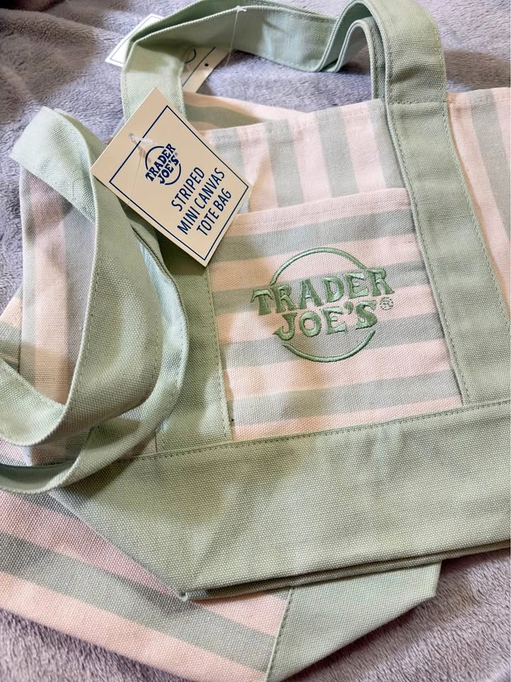 Trader Joe's Striped Mini Canvas Tote Bag (GREEN)