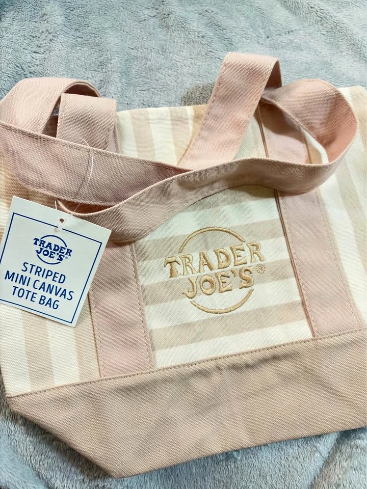 Trader Joe's Striped Mini Canvas Tote Bag (TAN)