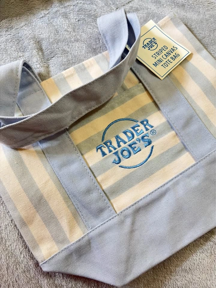 Trader Joe's Striped Mini Canvas Tote Bag (BABY BLUE)