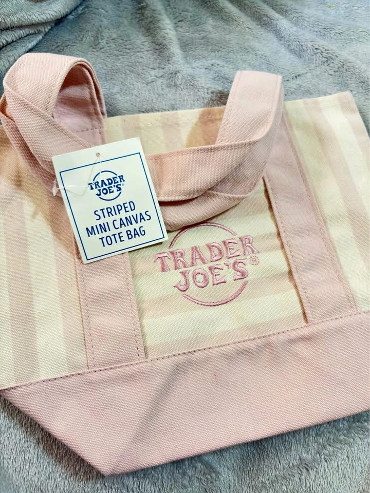 Trader Joe's Striped Mini Canvas Tote Bag (PINK)