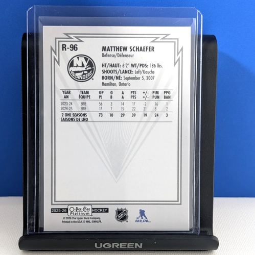 Matthew Schaefer 2025-26 OPC Platinum Retro Rookie #R-96 - photo 2