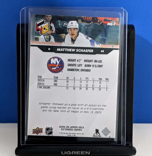Matthew Schaefer 2025-26 Upper Deck HoloGrFX Rookie #HG-7 - photo 2