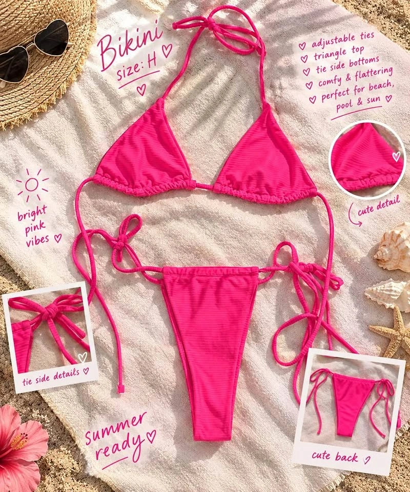 Bright Pink Textured Bikini Set