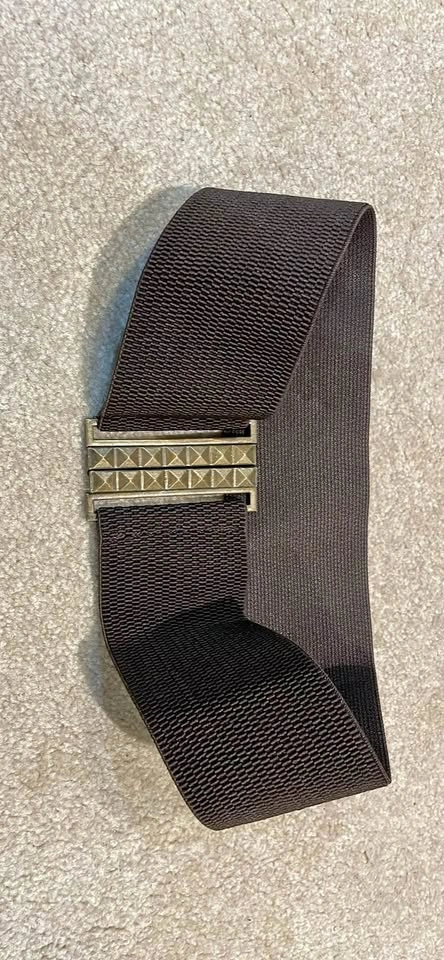 Brown Elastic Cinch Belt with Gold Studded Buckle