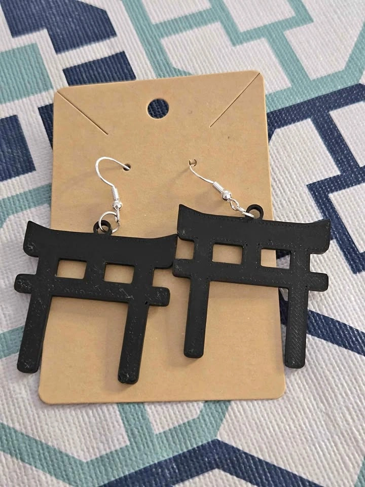 3D Printed Torii Gate Earrings – Black – PLA Jewelry