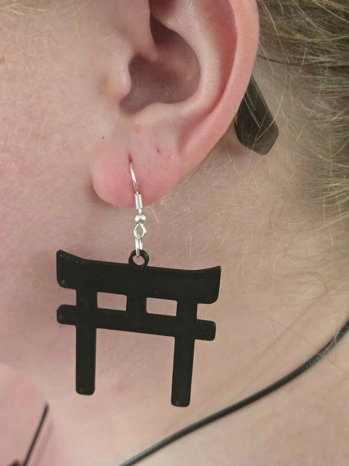 3D Printed Torii Gate Earrings – Black – PLA Jewelry - photo 2