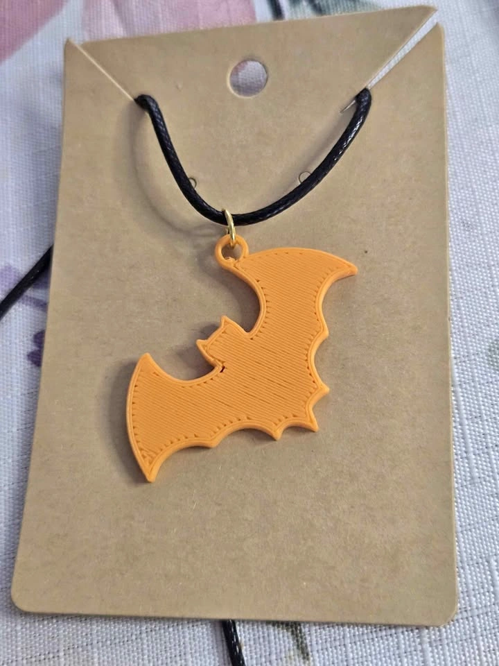 3D Printed Bat Necklace – Orange – PLA Pendant