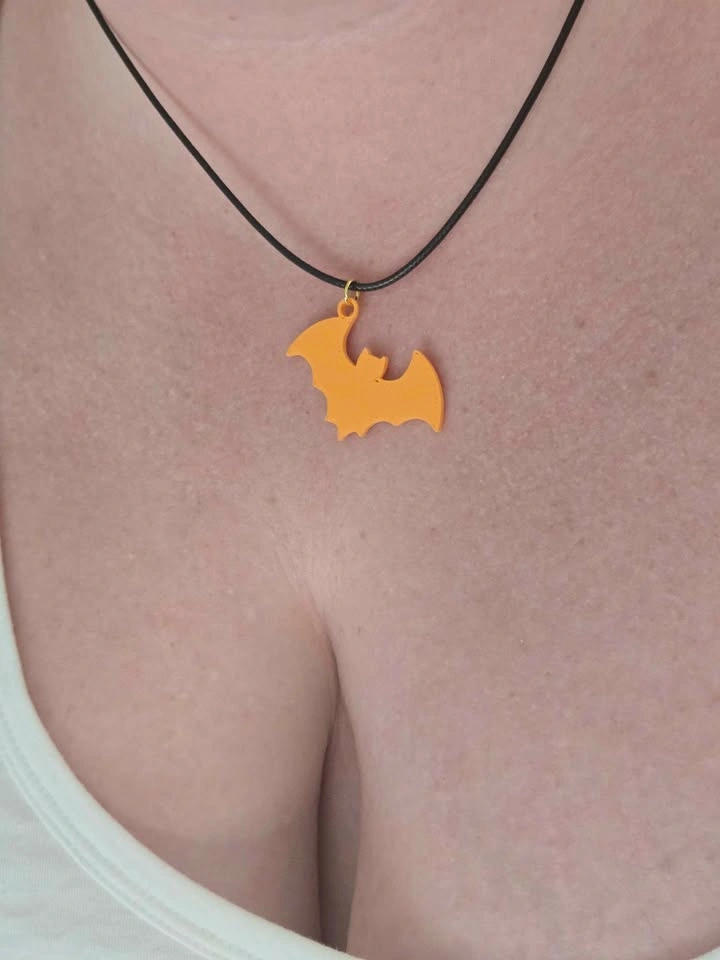 3D Printed Bat Necklace – Orange – PLA Pendant - photo 2