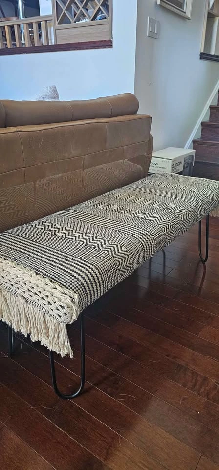 Boho Woven Macrame Bench with Hairpin Legs - photo 3