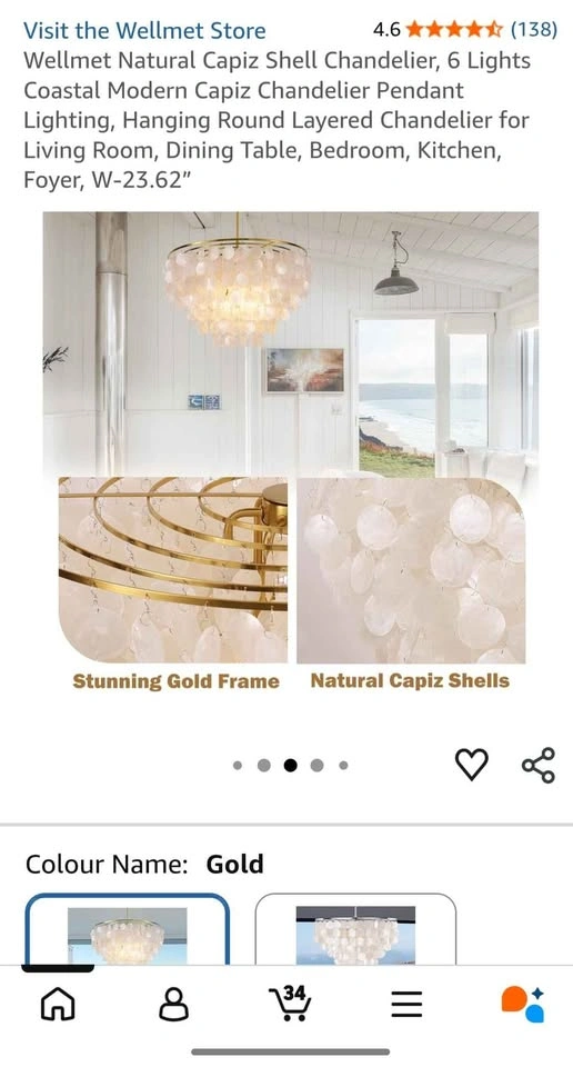 Wellmet Natural Capiz Shell Chandelier, 6 Lights - photo 4