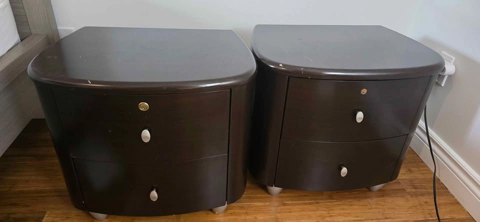 Dark Brown Bedroom Furniture Set - 2 Nightstands and Headboard