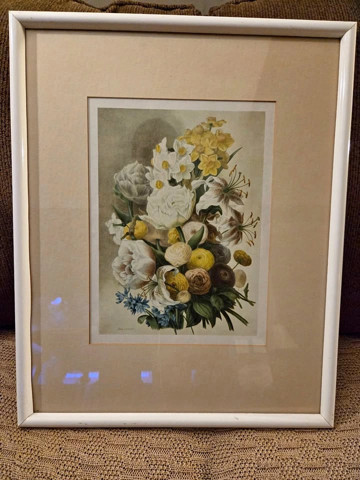 Vintage Framed Elisa Champin “Spring Flowers” Botanical Print